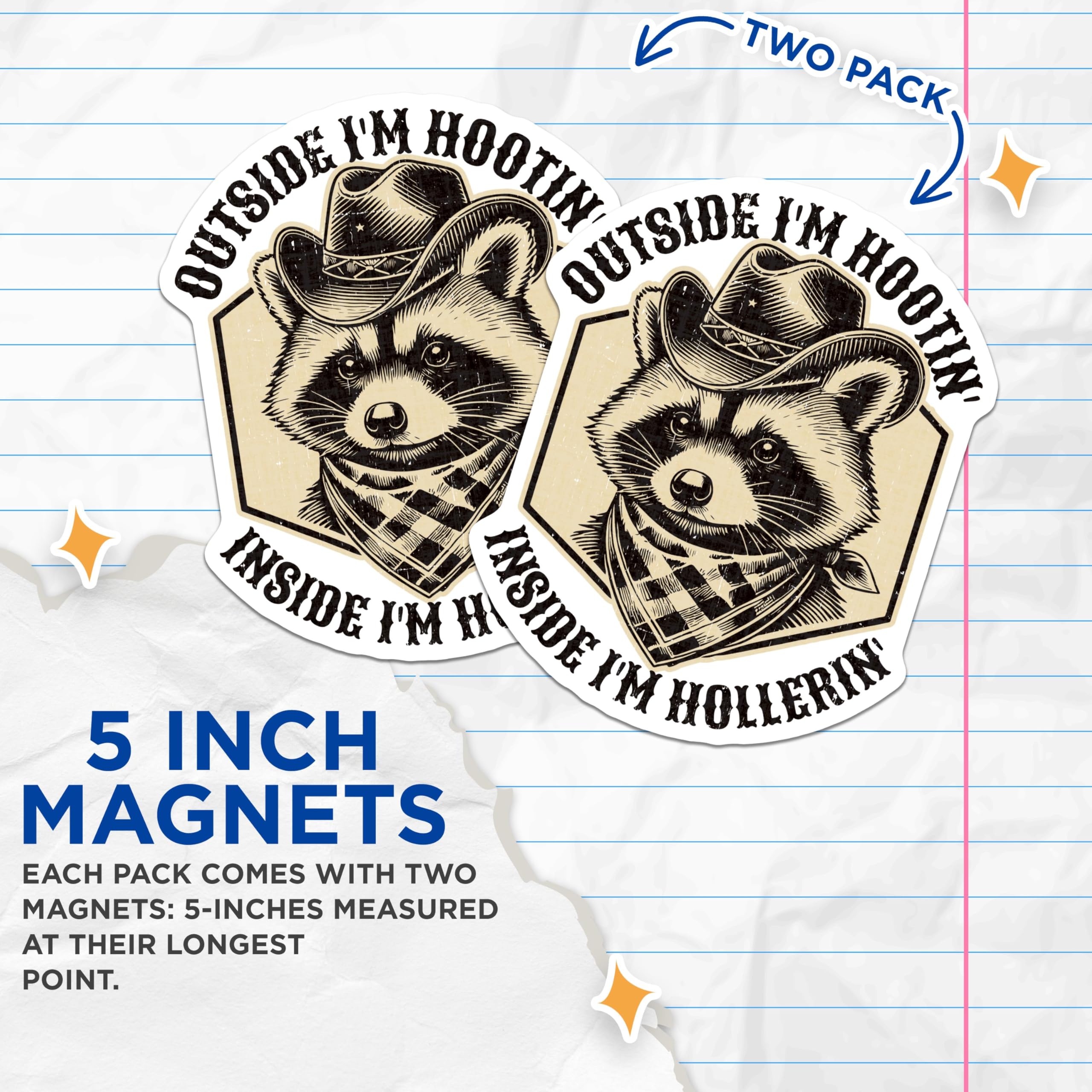 (2 Pack) Raccoon Art Magnets - Funny Cowgirl Quote Magnets - Country Western Home Decor Magnets - 5" On Longest Side - for Cars, Refrigerators, Toolboxes, Lockers - Made in USA BMCS3420