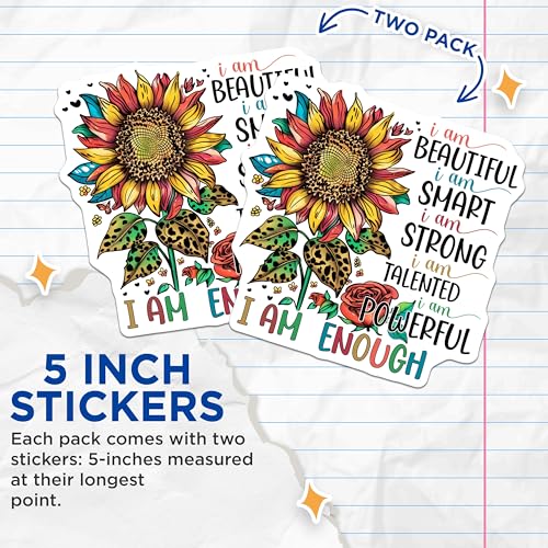 (2 Pack) Inspirational Sunflower Stickers - Motivational Quote Stickers - Positive Affirmation Stickers - 5" On Longest Side - Sticks to Smooth Flat Surfaces - Made in USA - BMCS4325
