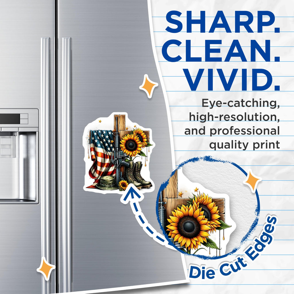 (2 Pack) Memorial Day Magnets - USA Flag and Sunflowers - Patriotic Tribute Magnet - 5" On Longest Side - Premium Magnet - for Cars, Refrigerators, Toolboxes, Lockers - Made in USA - MAG15510