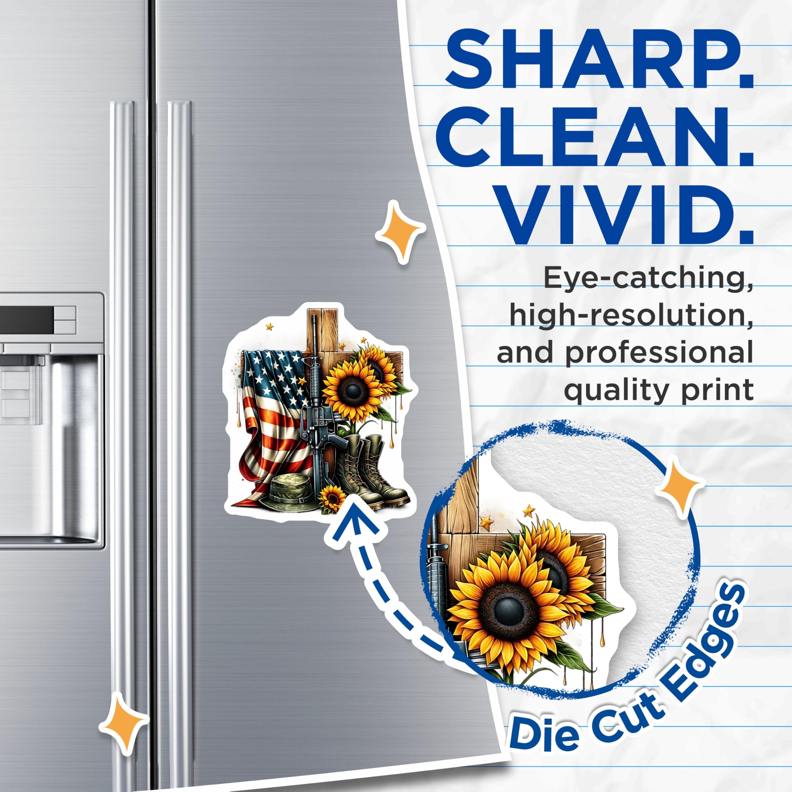 (2 Pack) Memorial Day Magnets - USA Flag and Sunflowers - Patriotic Tribute Magnet - 5" On Longest Side - Premium Magnet - for Cars, Refrigerators, Toolboxes, Lockers - Made in USA - MAG15510
