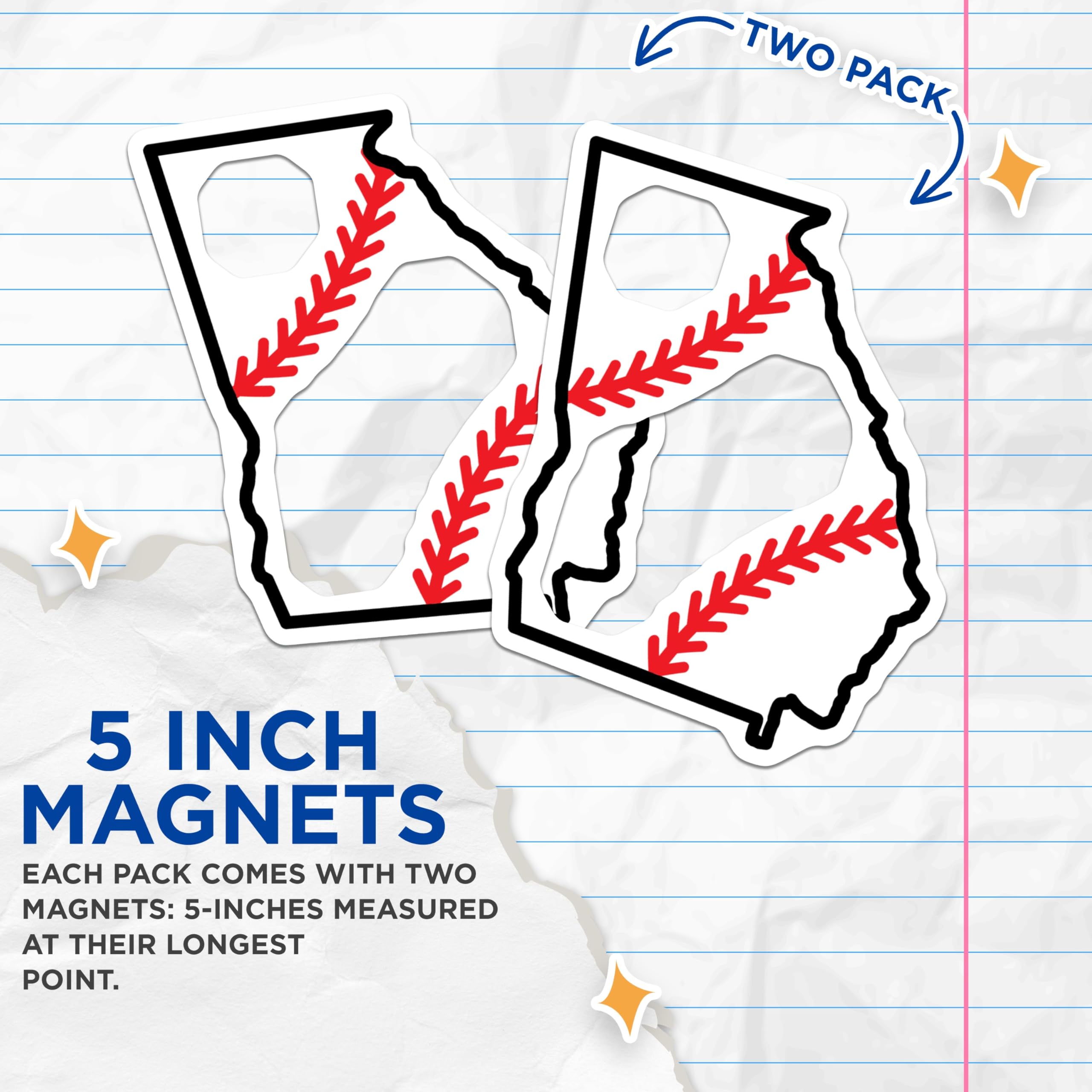 (2 Pack) Georgia Baseball Magnets - State Pride - Sports Fan Decor - 5" On Longest Side - Premium Magnet - for Cars, Refrigerators, Toolboxes, Lockers - Made in USA - MAG18722
