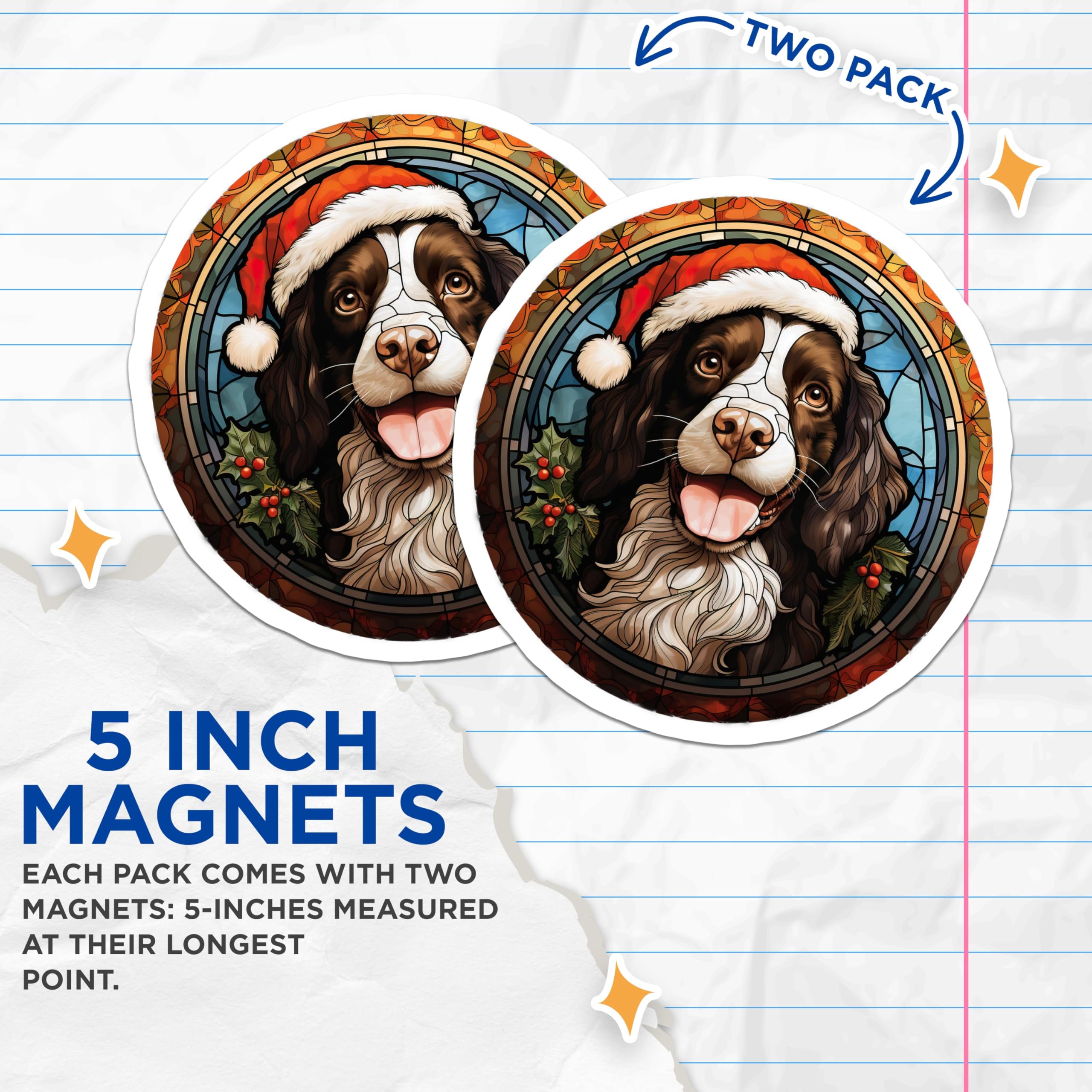 (2 Pack) Christmas Dog Magnets - Stained Glass Pet Decor - Holiday Refrigerator Magnets - 5 Inches On Longest Side - Thick Durable Magnet - Made in USA - MAG27690