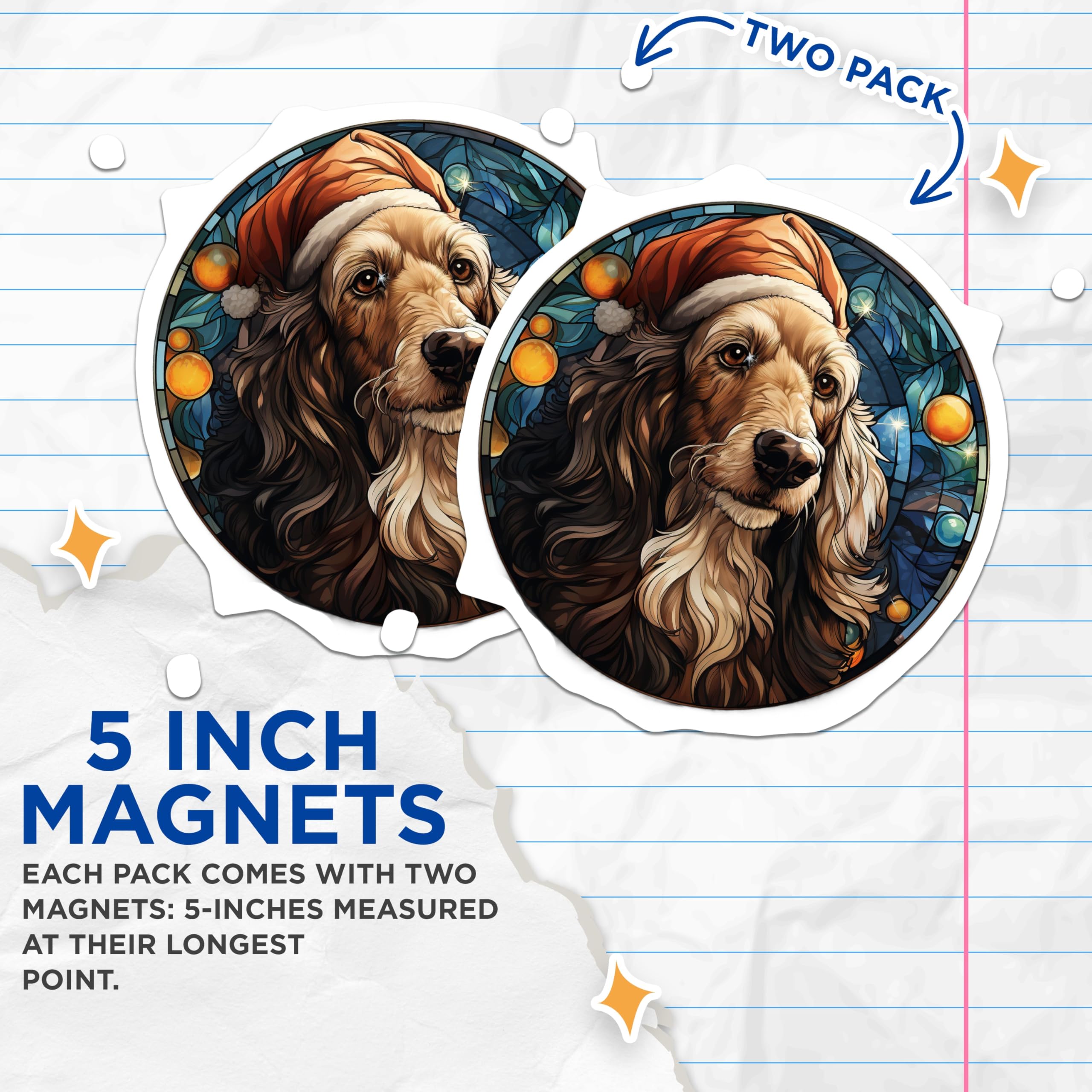 (2 Pack) Cocker Spaniel Christmas Magnets - Stained Glass Dog Decor - Holiday Pet Accessories - 5 Inches On Longest Side - Thick Durable Magnet - Made in USA - MAG30946