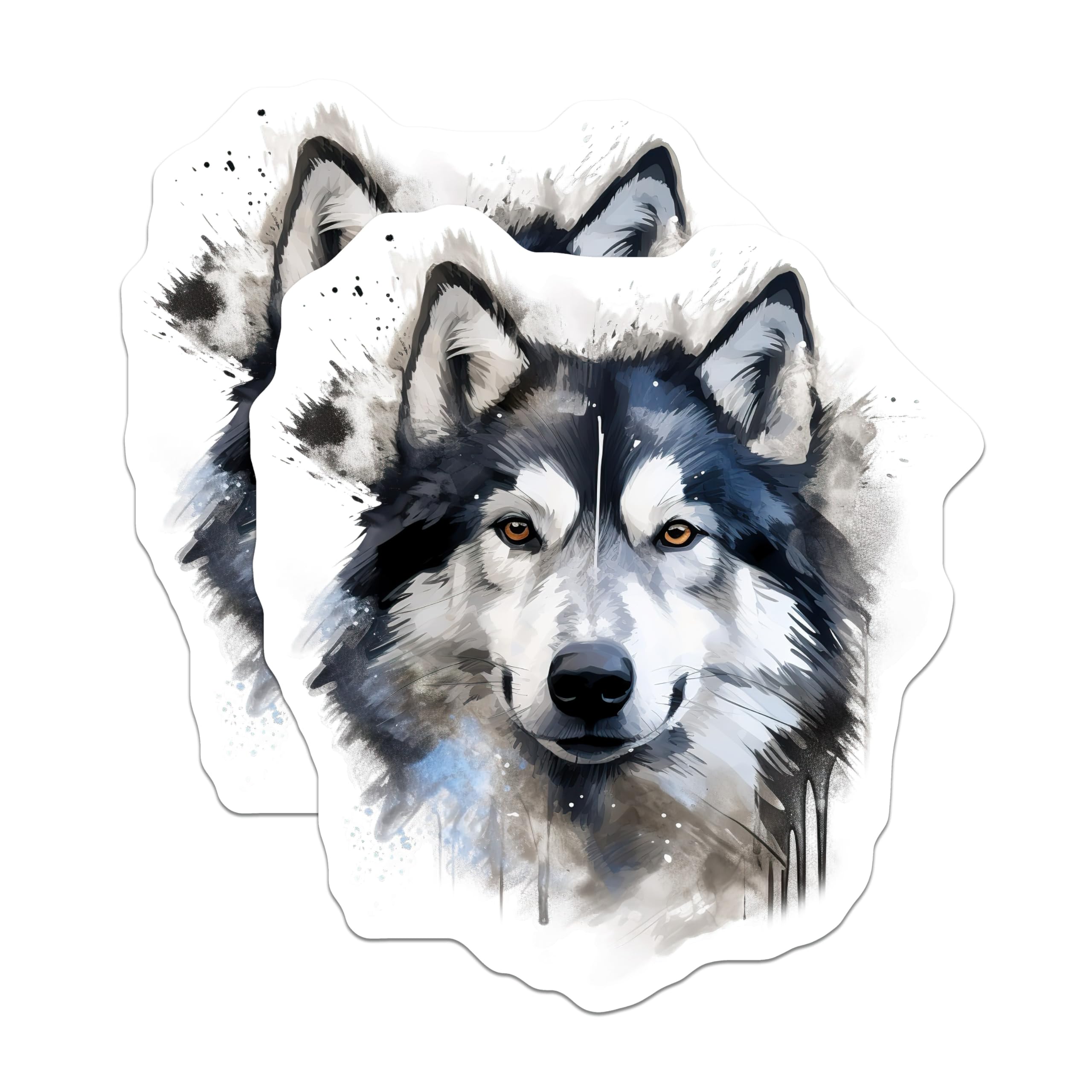 (2 Pack) Husky Dog Head Magnets - Watercolor Art Animal - Malamute Pet Lover - 5 Inches On Longest Side - Thick Durable Magnet - Made in USA - MAG29564