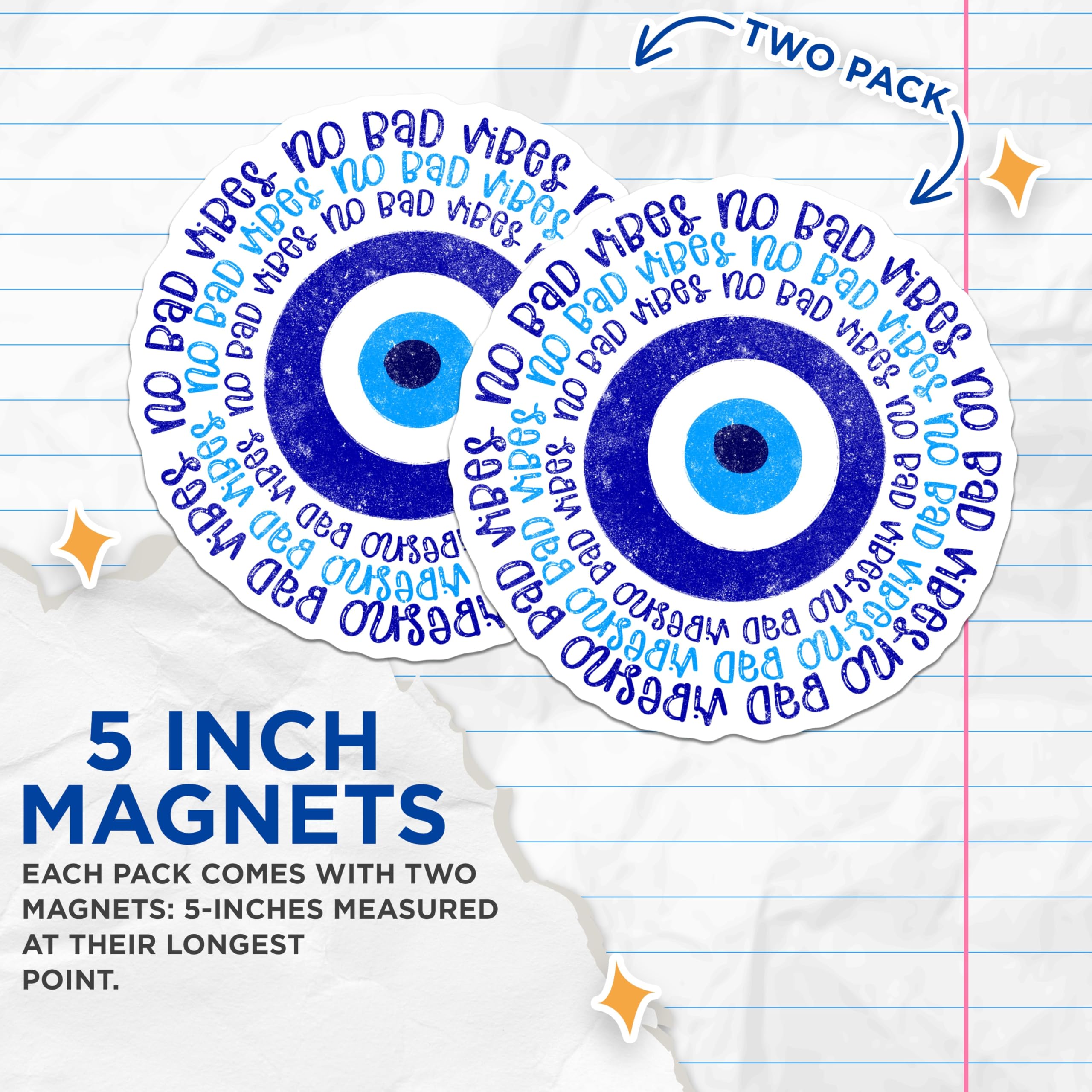 (2 Pack) Evil Eye Magnets - No Bad Vibes Amulet - Positive Energy Spiritual Decor - 5 Inches On Longest Side - Thick Durable Magnet - Made in USA - MAG20575