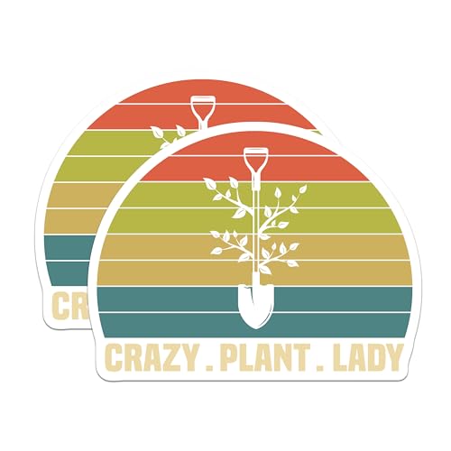 (2 Pack) Crazy Plant Lady Stickers - Gardening Stickers - Plant Lover Stickers - Cute Plant Design Stickers - 5" On Longest Side - Sticks to Smooth Flat Surfaces - Made in USA - BMCS4818