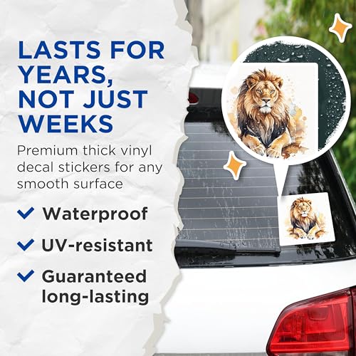 (2 Pack) Lion Stickers - 5" On Longest Side - Sticks to Smooth Flat Surfaces - Made in USA - BMCS8698 - BMCS8698