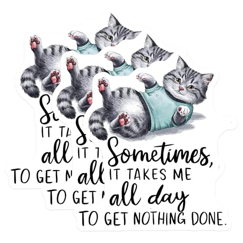 (3 Pack) Funny Cat Decals - Lazy Cat Quote - Laptop Decals - 3 Inches On Longest Side - Easy Peel & Apply - Made in USA - 3MCS2232