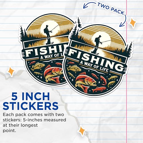 (2 Pack) Fishing Stickers - Way of Life Stickers - Fisherman Stickers - Outdoor Adventure Stickers - 5" On Longest Side - Sticks to Any Smooth Flat Surface - Made in USA - BMCS2615
