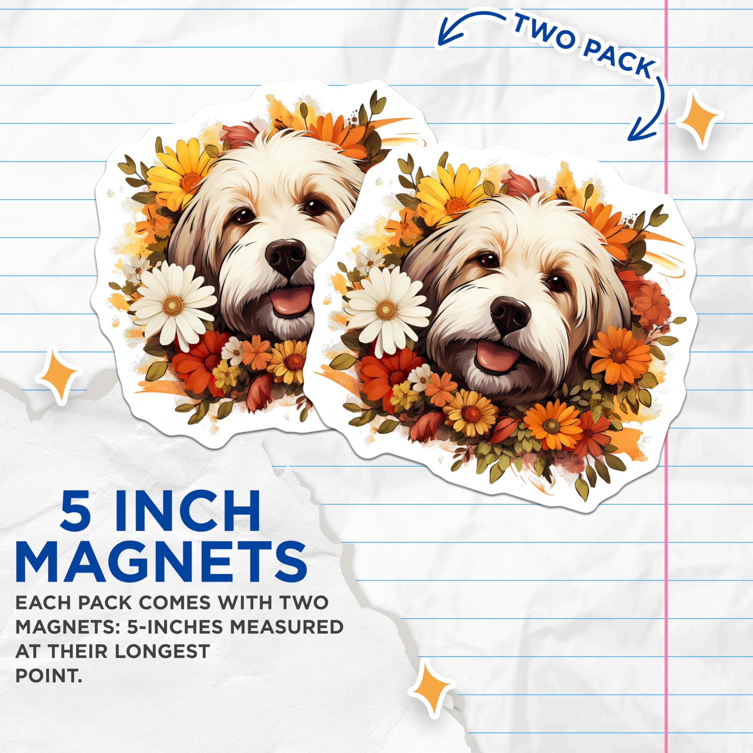 (2 Pack) Havanese Dog Magnets - Floral Puppy Fall Decor - Pet Lover Refrigerator Magnets - 5 Inches On Longest Side - Thick Durable Magnet - Made in USA - MAG30541