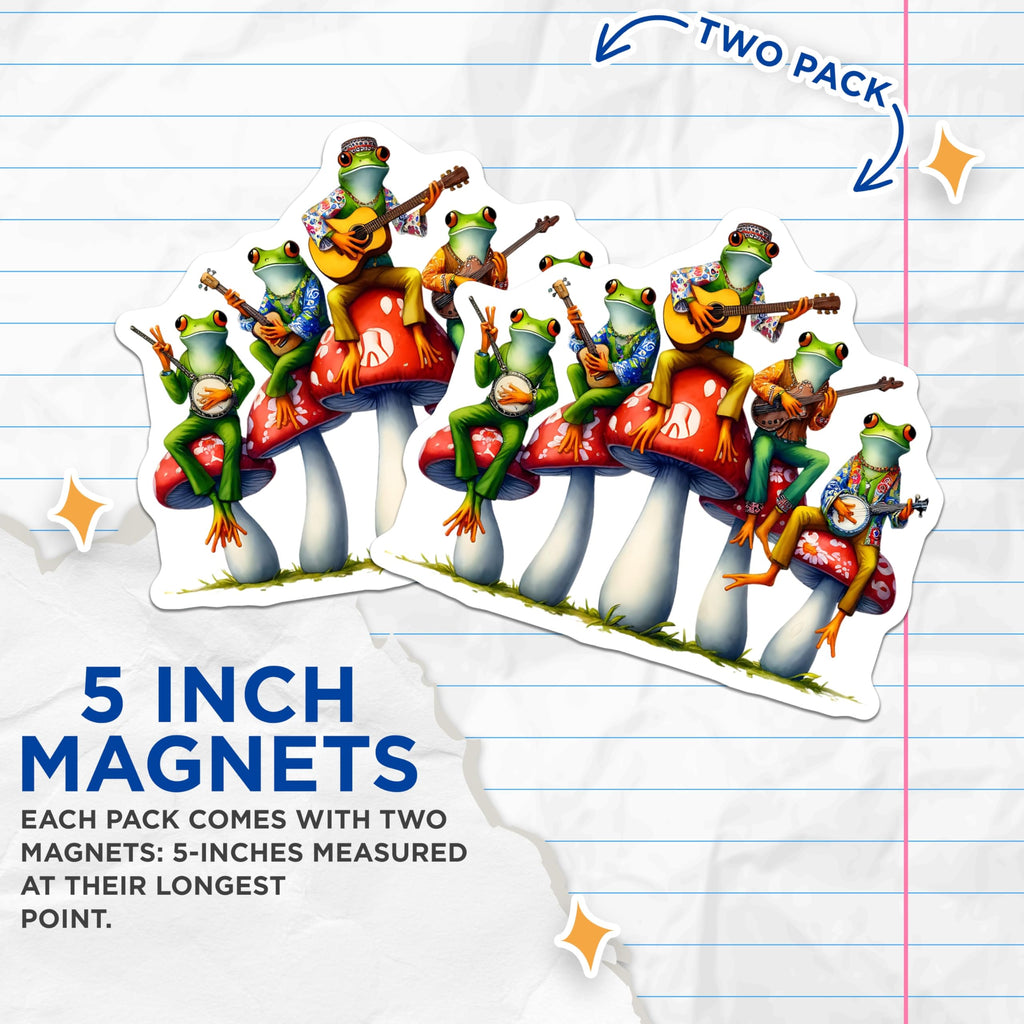 (2 Pack) Frog Band Magnets - Mushroom Seat - Musical Frogs - 5" On Longest Side - Premium Magnet - for Cars, Refrigerators, Toolboxes, Lockers - Made in USA - MAG16887