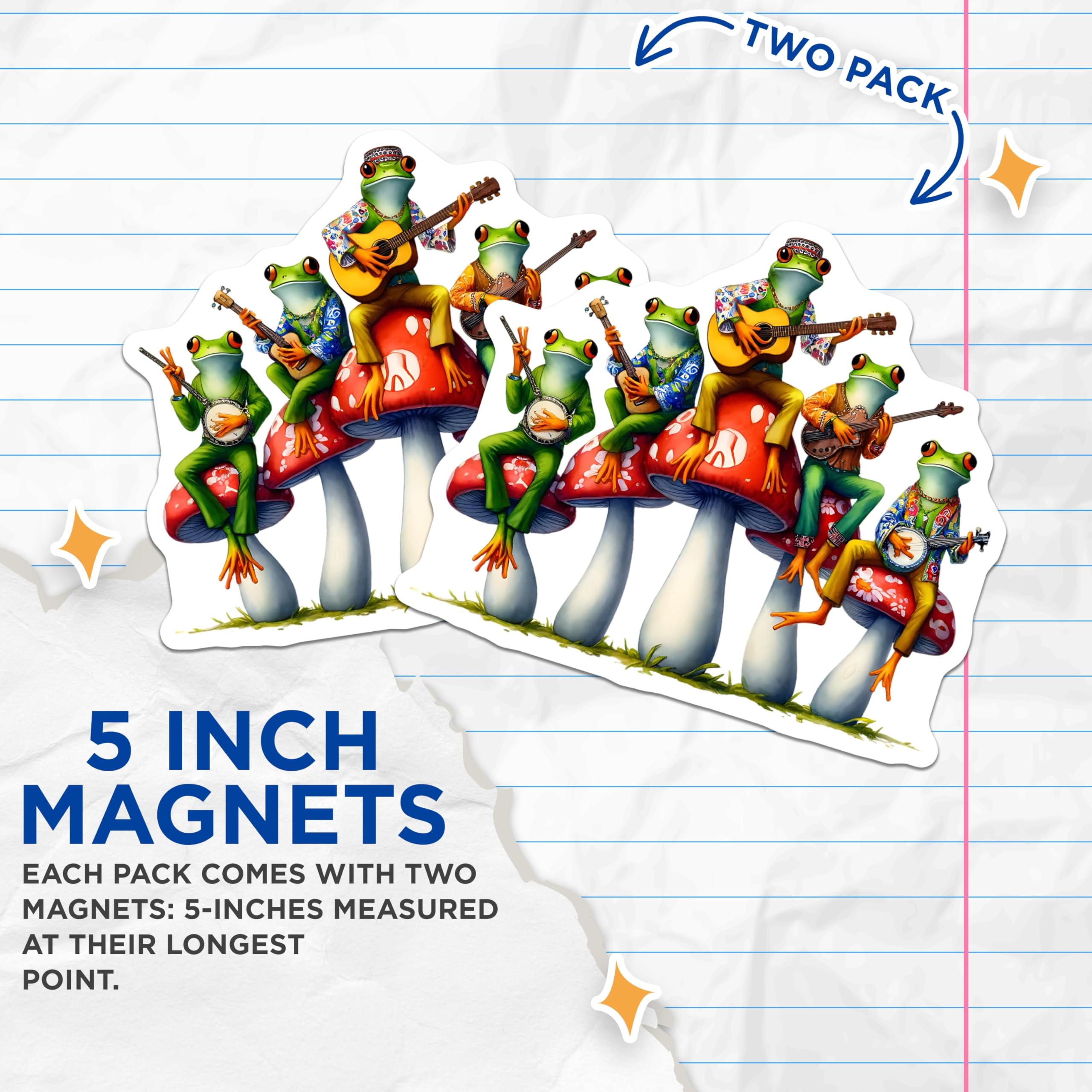(2 Pack) Frog Band Magnets - Mushroom Seat - Musical Frogs - 5" On Longest Side - Premium Magnet - for Cars, Refrigerators, Toolboxes, Lockers - Made in USA - MAG16887