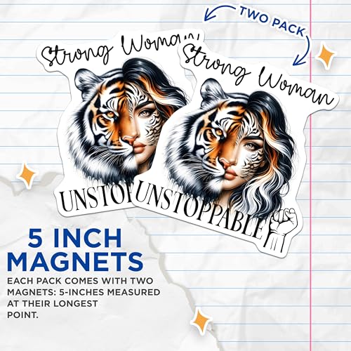 (2 Pack) Strong Woman Magnets Magnets - Unstoppable Motivational Magnet - Bold Strength Art - 5" On Longest Side - Made in USA - Sticks to Refrigerators & Metal Surfaces - MAG9245