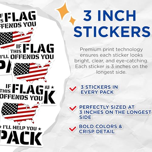 (3 Pack) American Flag Decals - If This Flag Offends You - Laptop Decals - 3 Inches On Longest Side - Easy Peel & Apply - Made in USA - 3MCS4506