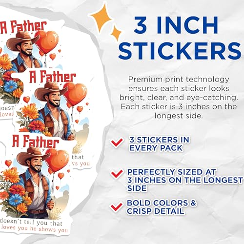 (3 Pack) Cowboy Dad Decals - Father's Day Stickers - Loving Father Decal - 3 Inches On Longest Side - Easy Peel & Apply - Made in USA - 3MCS2489