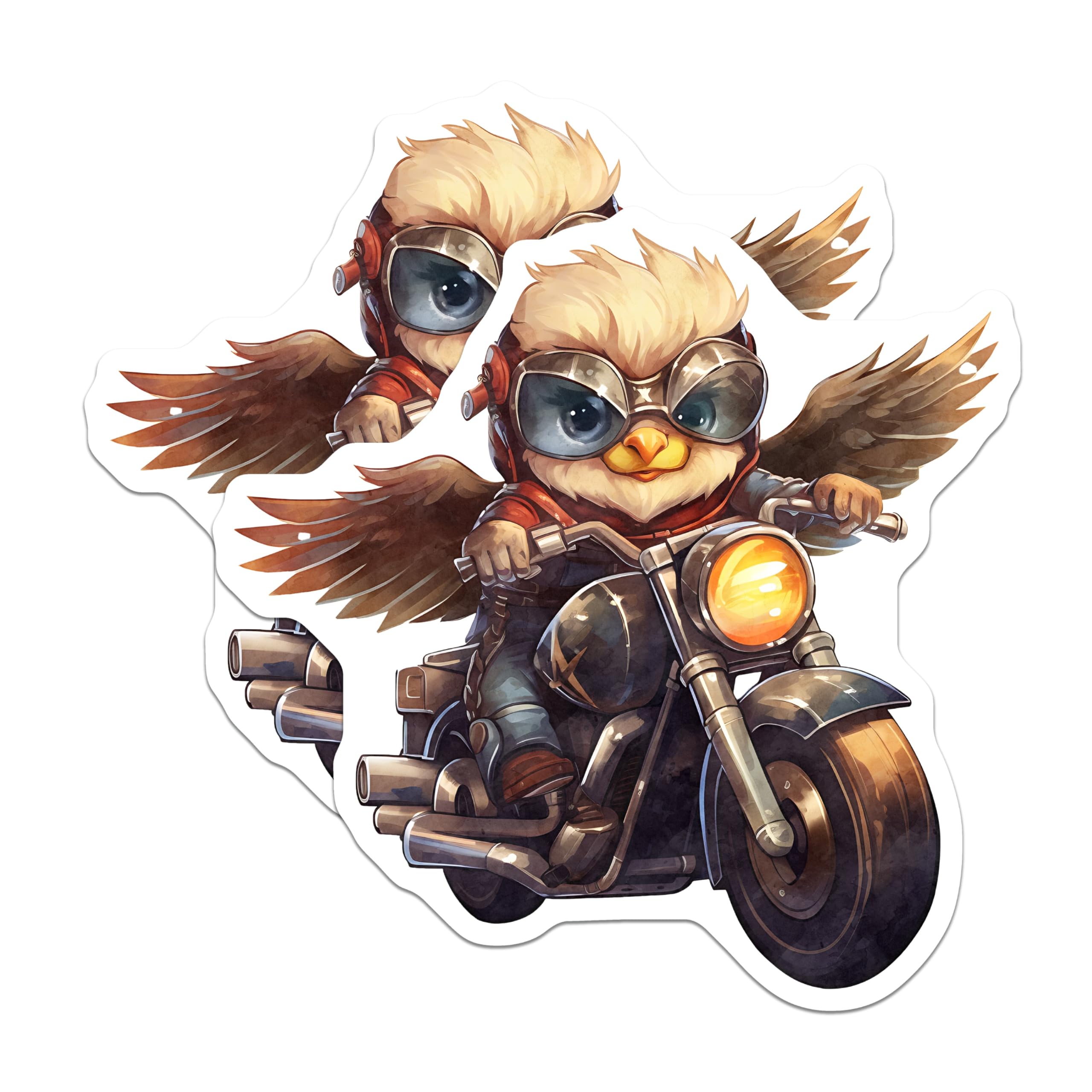 (2 Pack) Owl Motorbike Stickers - Cute Animal Stickers - Biker Stickers - 5" On Longest Side - Sticks to Smooth Flat Surfaces - Made in USA - BMCS17031