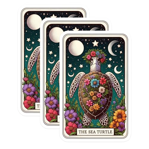 (3 Pack) Sea Turtle Decals - Floral Crown Turtle - Celestial Laptop Decals - 3 Inches On Longest Side - Easy Peel & Apply - Made in USA - 3MCS4262