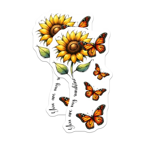 (2 Pack) Sunflower Butterfly Magnets - You are My Sunshine - Bright Kitchen Decor - Inspirational Fridge Decoration - 5" On Longest Side - for Cars, Fridges, Toolboxes - Made in USA -