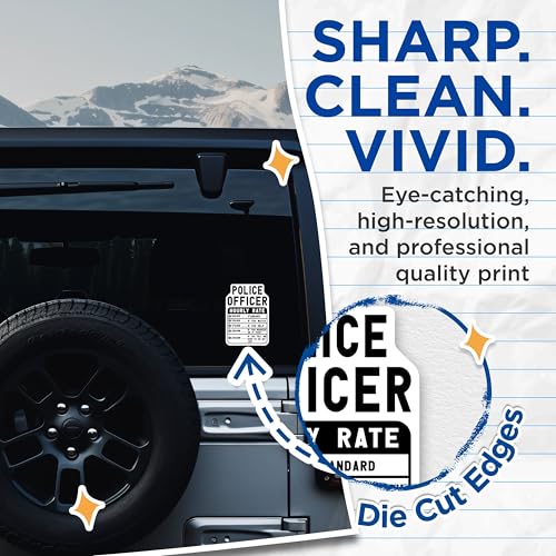 (2 Pack) Police Officer Hourly Rate Stickers - Funny Job Rate Stickers - Law Enforcement Novelty Stickers - 5" On Longest Side - Sticks to Smooth Flat Surfaces - Made in USA - BMCS5016