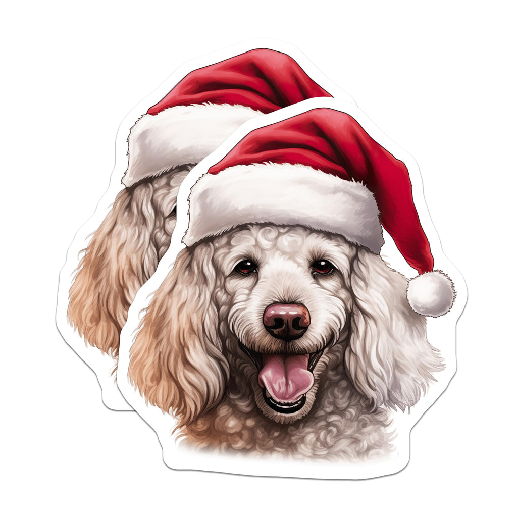(2 Pack) Goldendoodle Santa Hat Magnets - Christmas Dog Holiday Decor - Dog Lover Present - 5 Inches On Longest Side - Thick Durable Magnet - Made in USA - MAG30168