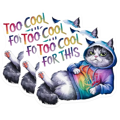 (3 Pack) Cool Cat Decals - Funny Pet Stickers - Laptop Decals - 3 Inches On Longest Side - Easy Peel & Apply - Made in USA - 3MCS7316