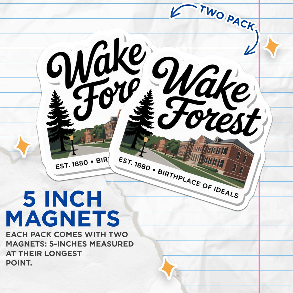 (2 Pack) Wake Forest University Magnets - Campus Buildings Est 1880 - Student Alumni Decor - 5 Inches On Longest Side - Thick Durable Magnet - Made in USA - MAG19211