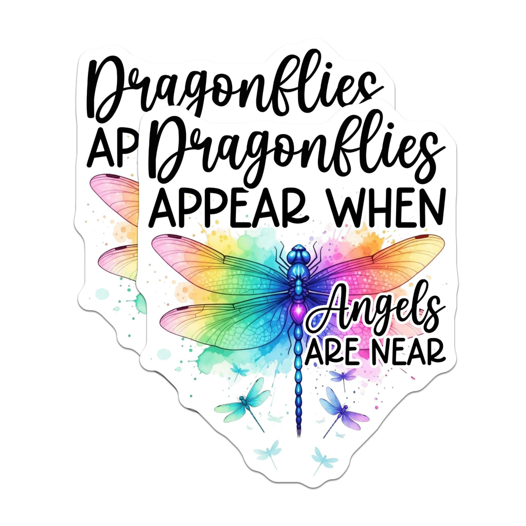 (2 Pack) Dragonfly Magnets - Angels are Near - Rainbow Winged Insects Home Decor - 5" On Longest Side - Premium Magnet - for Cars, Refrigerators, Toolboxes, Lockers - Made in USA - MAG16820