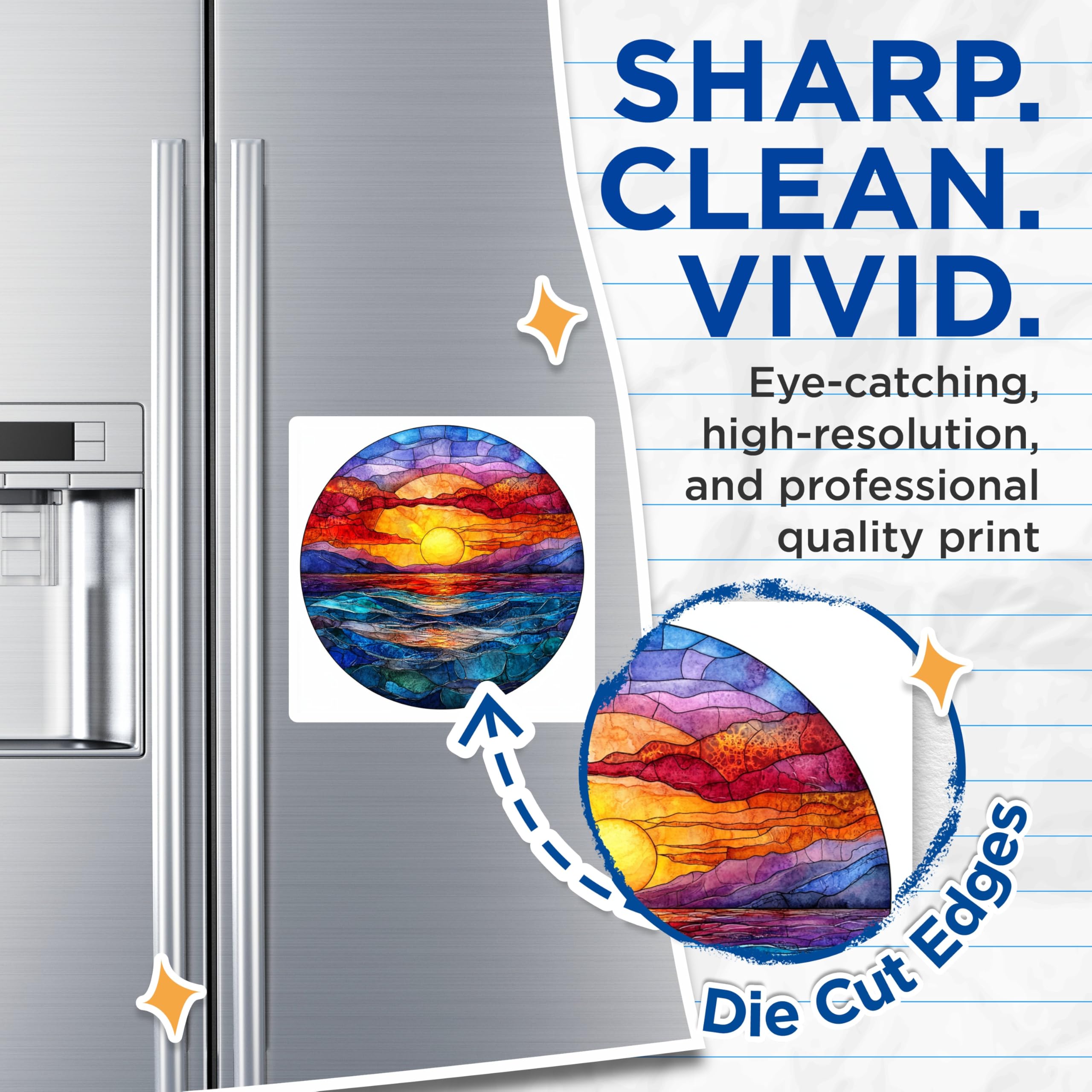 (2 Pack) Stained Glass Sunset Magnets - Vibrant Ocean Waves - Bohemian Nature Art - 5 Inches On Longest Side - Thick Durable Magnet - Made in USA - MAG28916