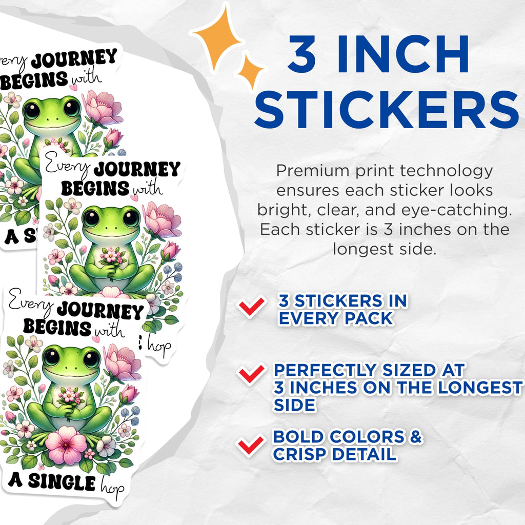 (3 Pack) Frog Decals - Floral Frog Sticker - Motivational Decal - 3 Inches On Longest Side - Easy Peel & Apply - Made in USA - 3MCS2500