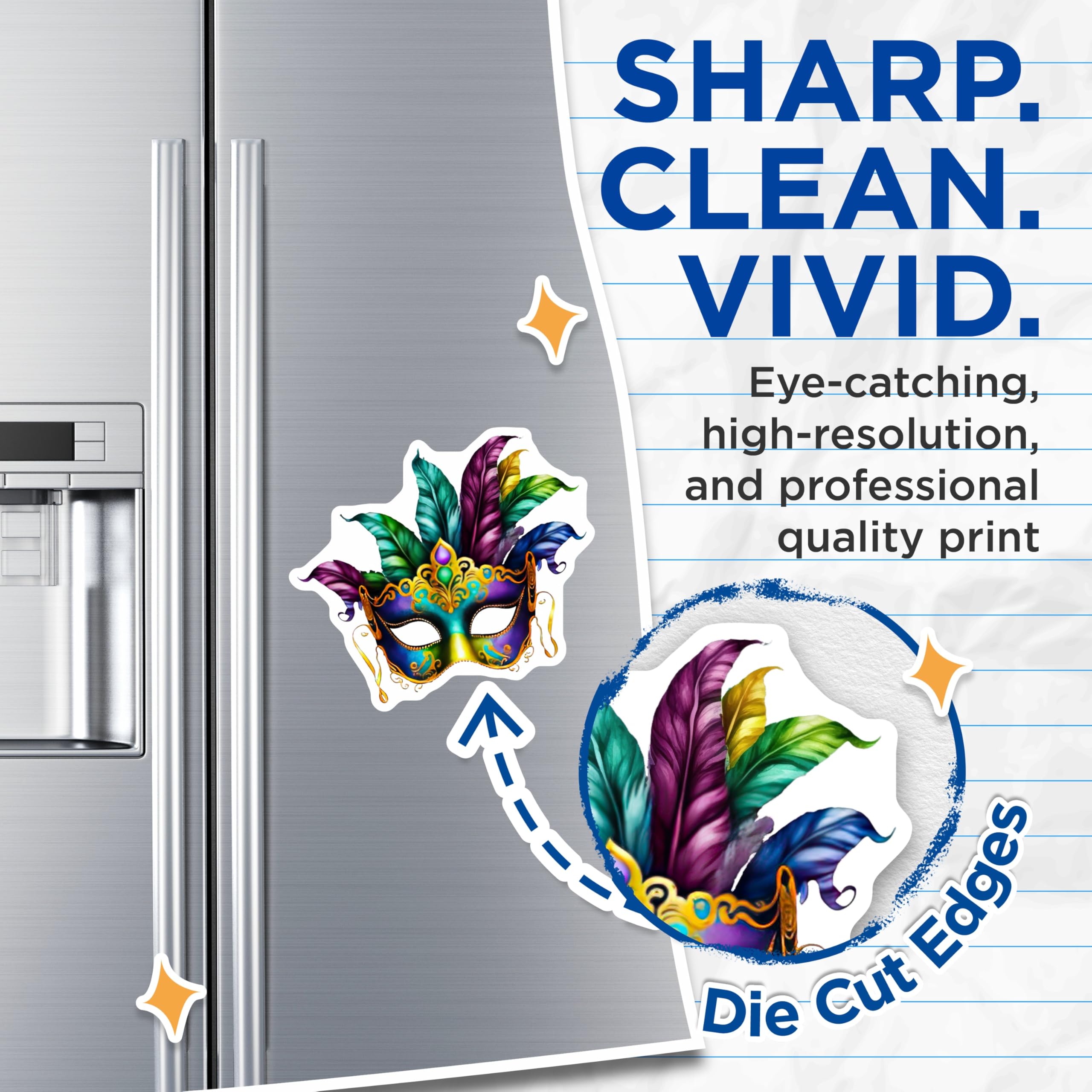 (2 Pack) Masquerade Mask Magnets - Colorful Feather Masks - Party Favors Magnets - 5" On Longest Side - Premium Magnet - for Cars, Refrigerators, Toolboxes, Lockers - Made in USA - MAG15810