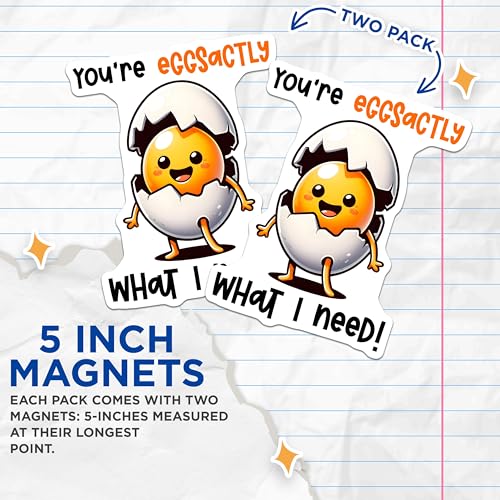 (2 Pack) Funny Egg Magnets Magnets - Cute Kitchen Decor - 5" On Longest Side - Made in USA - Sticks to Refrigerators & Metal Surfaces - MAG8778