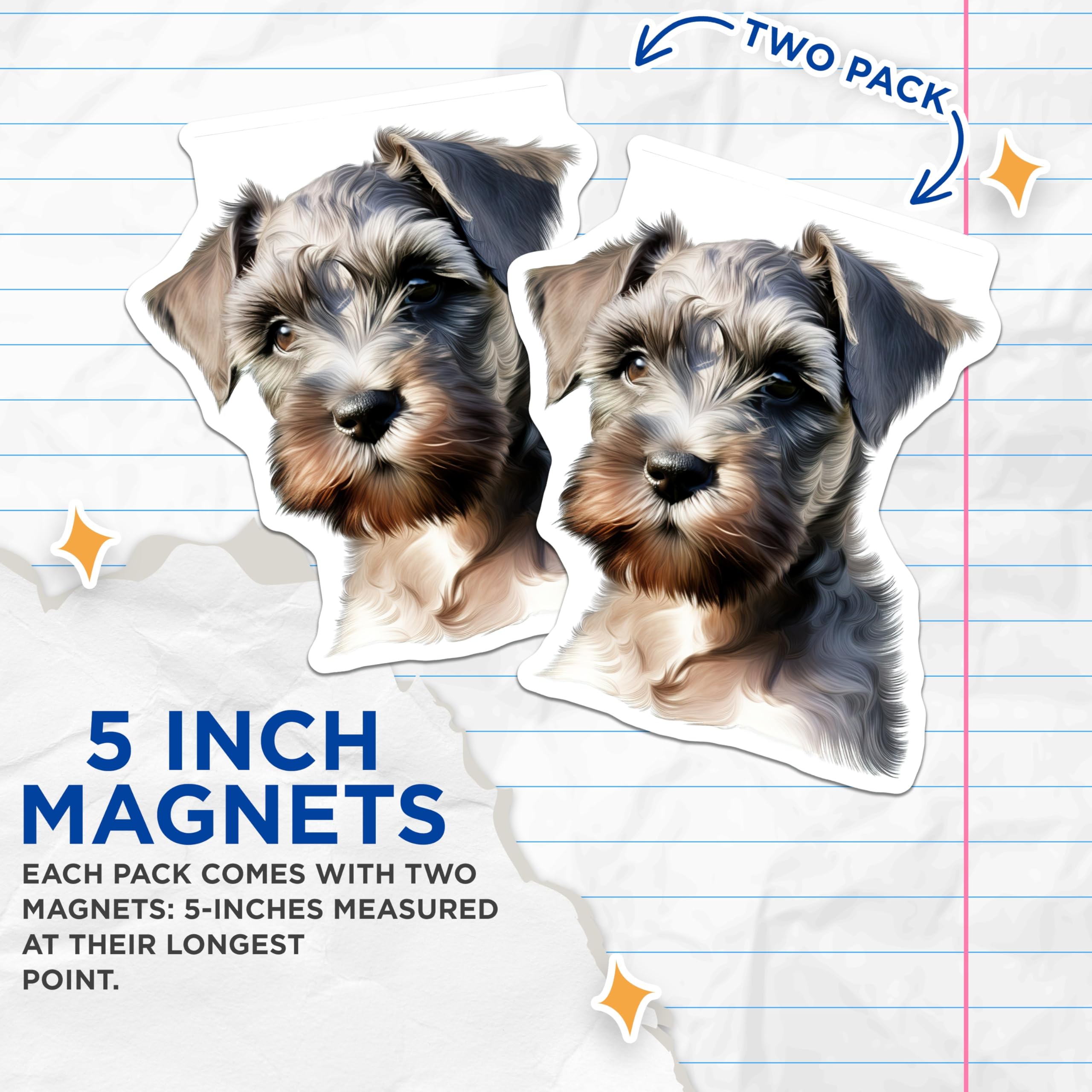 (2 Pack) Schnauzer Dog Magnets - Pet Lover Decor - Dog Breed Art for Schnauzer Owners - 5 Inches On Longest Side - Thick Durable Magnet - Made in USA - MAG30880