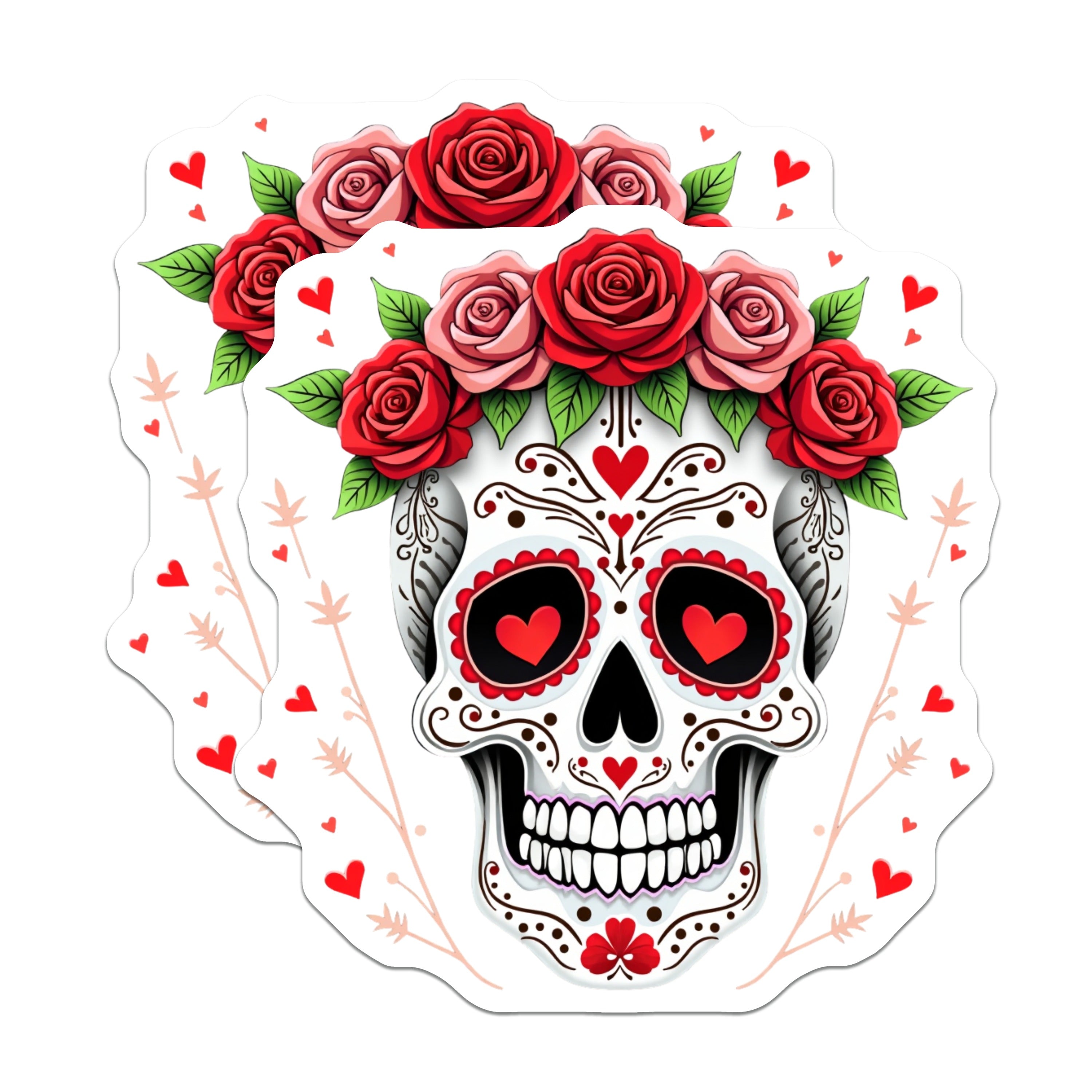 (2 Pack) Day of the Dead Magnets - Floral Sugar Skull Art - Romantic Calavera Decor - Sweet Goth Kitchen Style - 5 Inches On Longest Side - Thick Durable Magnet - Made in USA - MAG38259