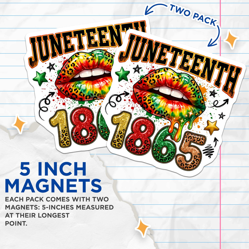 (2 Pack) Juneteenth Emancipation Day Magnets - Black Freedom Celebration - African American History - 5 Inches On Longest Side - Thick Durable Magnet - Made in USA - MAG29953