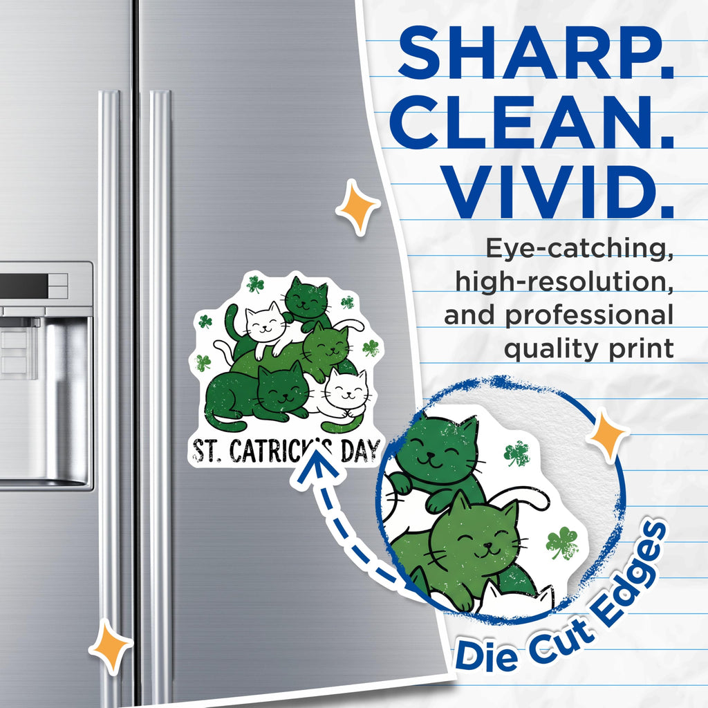 (2 Pack) St Catricks Day Magnets - Cats and Shamrocks - Irish Celebration Decor - 5" On Longest Side - Premium Magnet - for Cars, Refrigerators, Toolboxes, Lockers - Made in USA - MAG17029