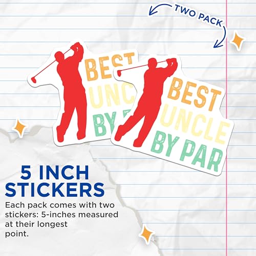 (2 Pack) Best Uncle by Par Stickers - Golf Uncle Stickers - Fun Uncle Appreciation Stickers - 5" On Longest Side - Sticks to Smooth Flat Surfaces - Made in USA - BMCS4776