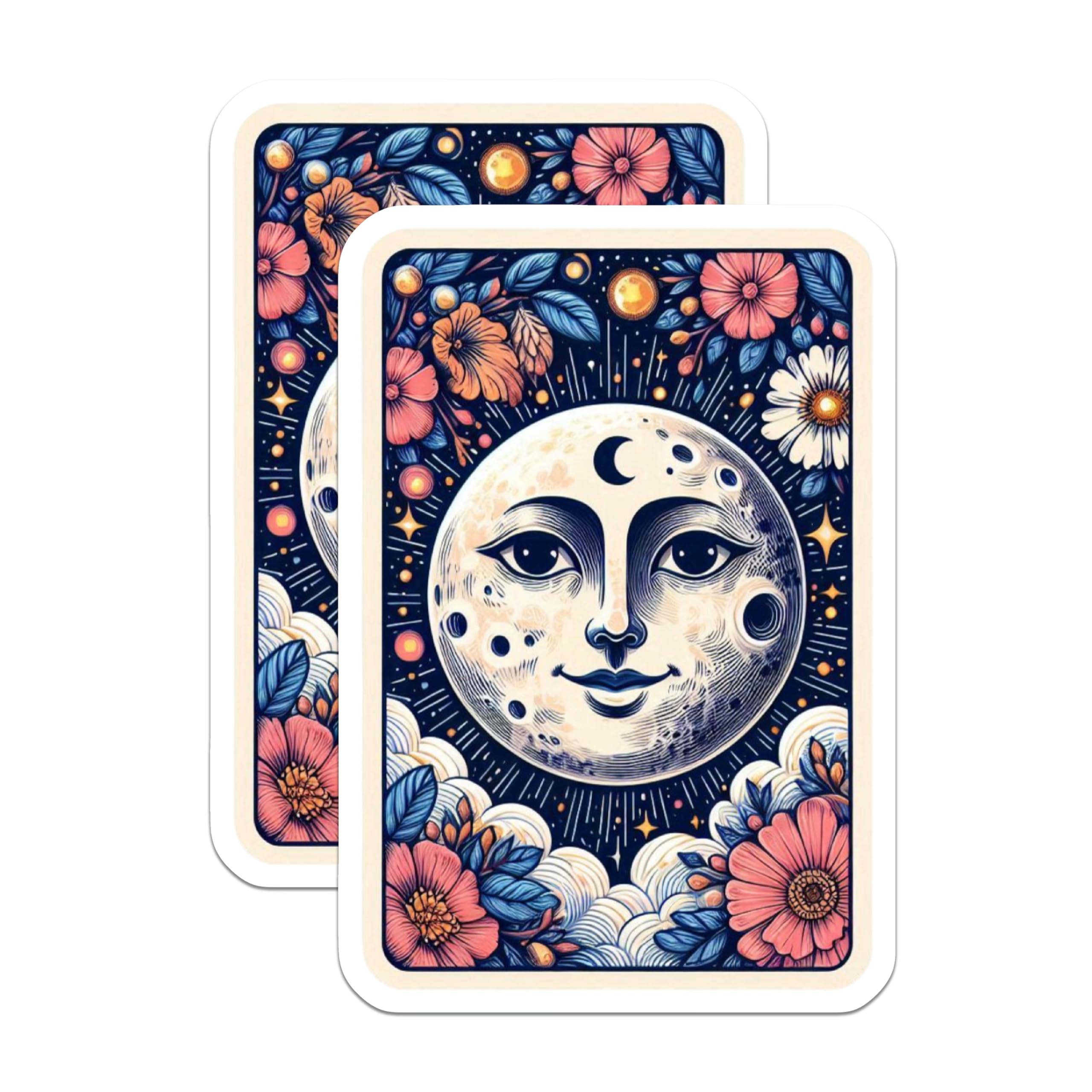 (2 Pack) Celestial Moon Face Magnets - Whimsical Floral Cosmic Kitchen Decor - Tarot Card Style Spiritual Lunar Fridge Art - 5 Inches On Longest Side - Thick Durable Magnet - Made in USA - MAG21755