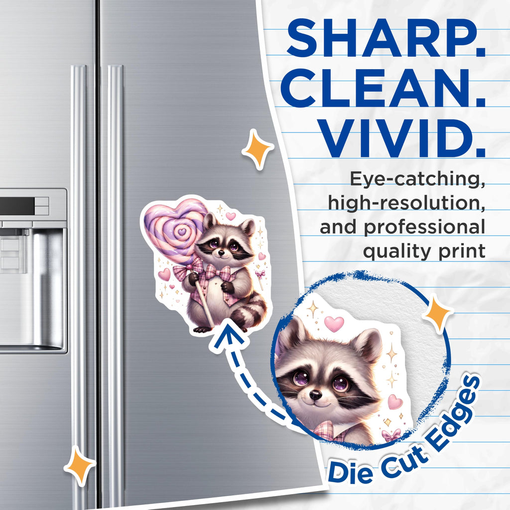 (2 Pack) Raccoon Magnets - Heart Lollipop - Sweet Animal Decor - 5 Inches On Longest Side - Thick Durable Magnet - Made in USA - MAG20167