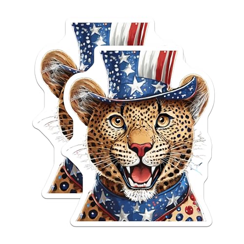 (2 Pack) Patriotic Cheetah Magnets Magnets - 5" On Longest Side - Made in USA - Sticks to Refrigerators & Metal Surfaces - MAG8826