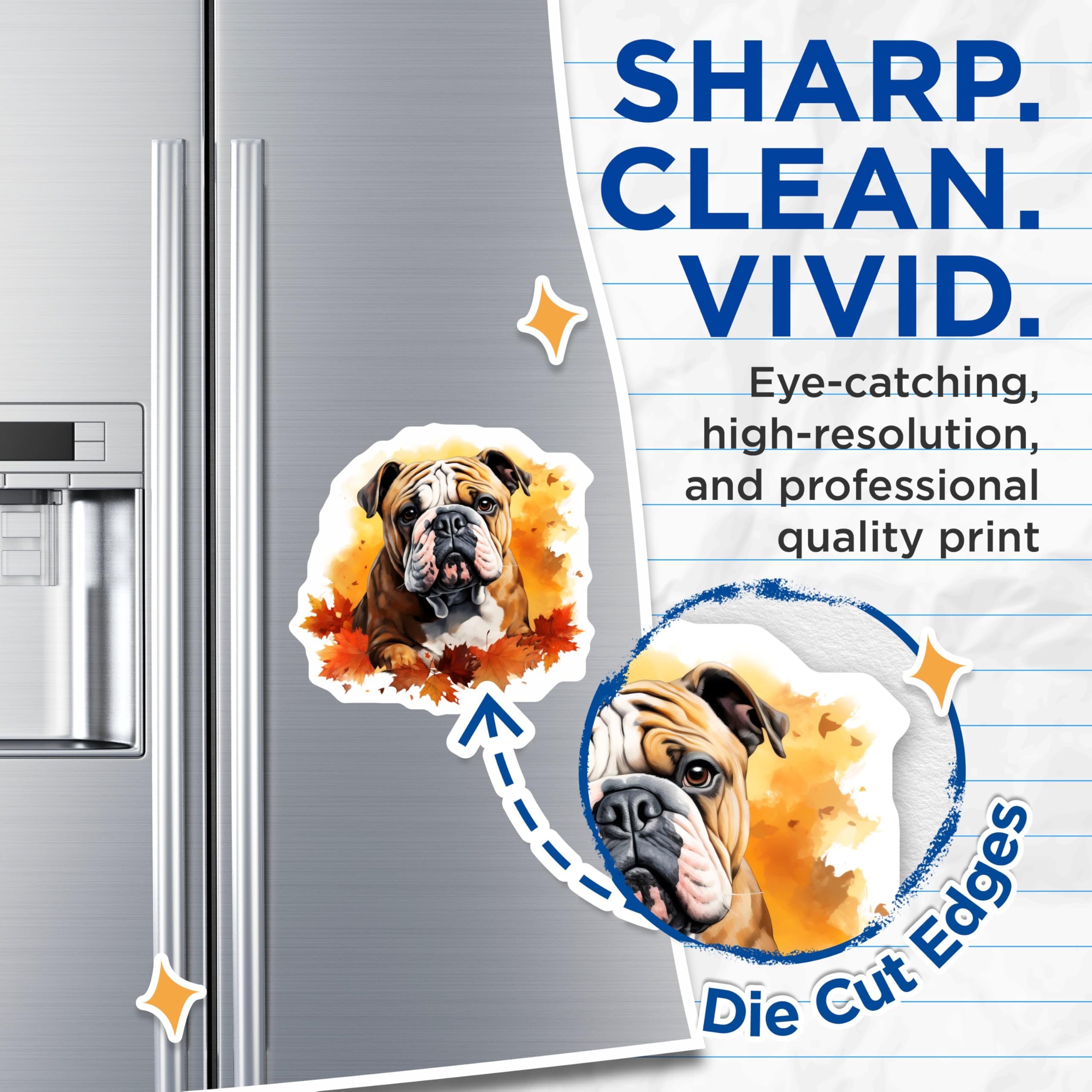 (2 Pack) Bulldog Magnets - Cute Bulldog Dog Mom Decor - Autumn Leaves Fall Animal Refrigerator Magnets - 5 Inches On Longest Side - Thick Durable Magnet - Made in USA - MAG28945