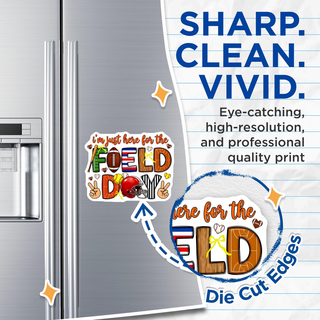 (2 Pack) I'm Just Here for The Field Day Magnets - School Event Decor - Multi Sport Refrigerator Magnet - 5 Inches On Longest Side - Thick Durable Magnet - Made in USA - MAG25566