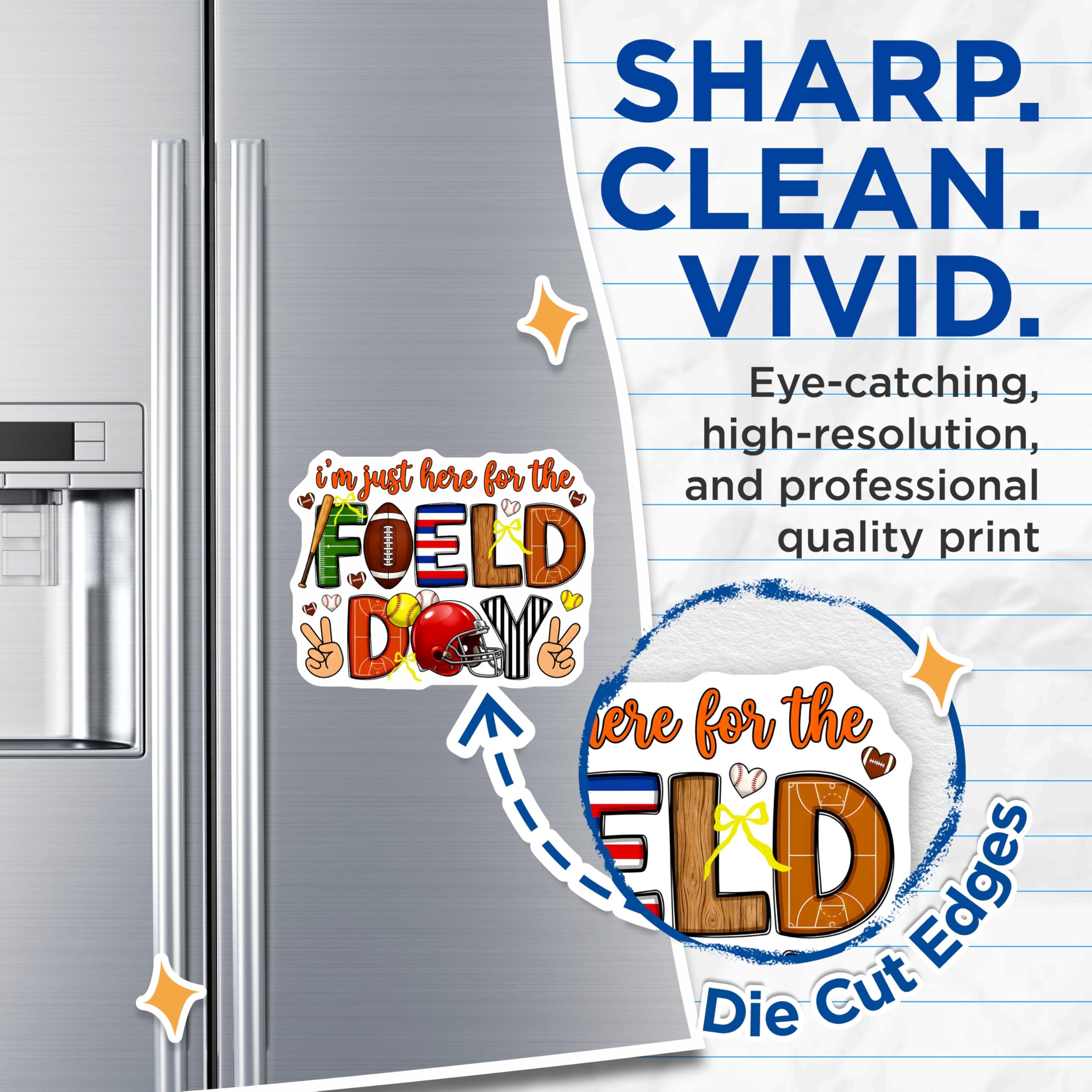 (2 Pack) I'm Just Here for The Field Day Magnets - School Event Decor - Multi Sport Refrigerator Magnet - 5 Inches On Longest Side - Thick Durable Magnet - Made in USA - MAG25566