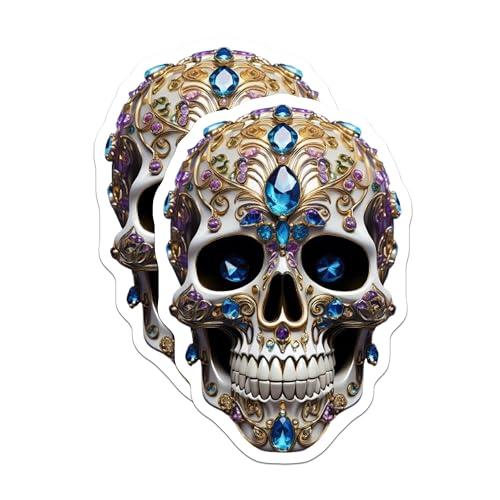 (2 Pack) Skull Stickers - Day of The Dead - Ornate Skull Art Decals - 5" On Longest Side - Sticks to Smooth Flat Surfaces - Made in USA - BMCS8606 - BMCS8606