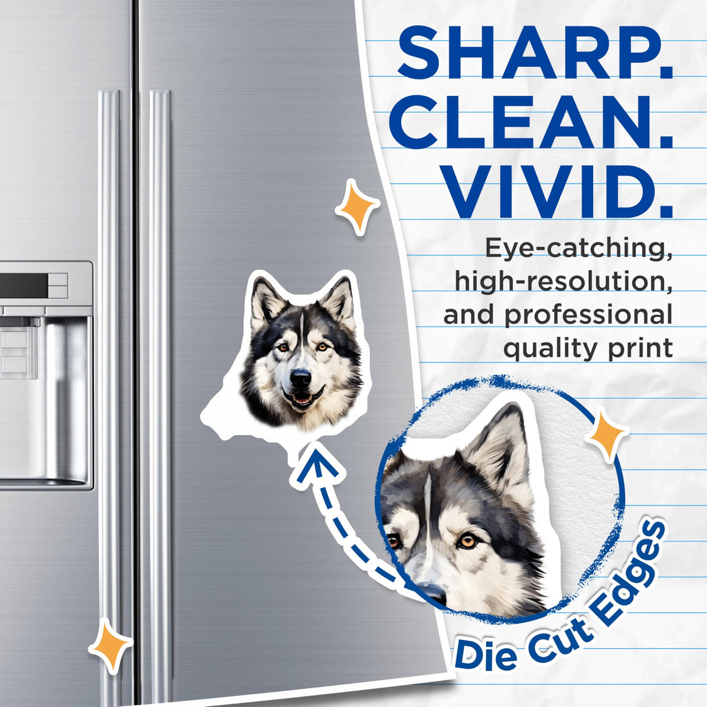(2 Pack) Siberian Husky Magnets - Dog Lover Decor - Pet Portrait Refrigerator Magnets - 5 Inches On Longest Side - Thick Durable Magnet - Made in USA - MAG26619
