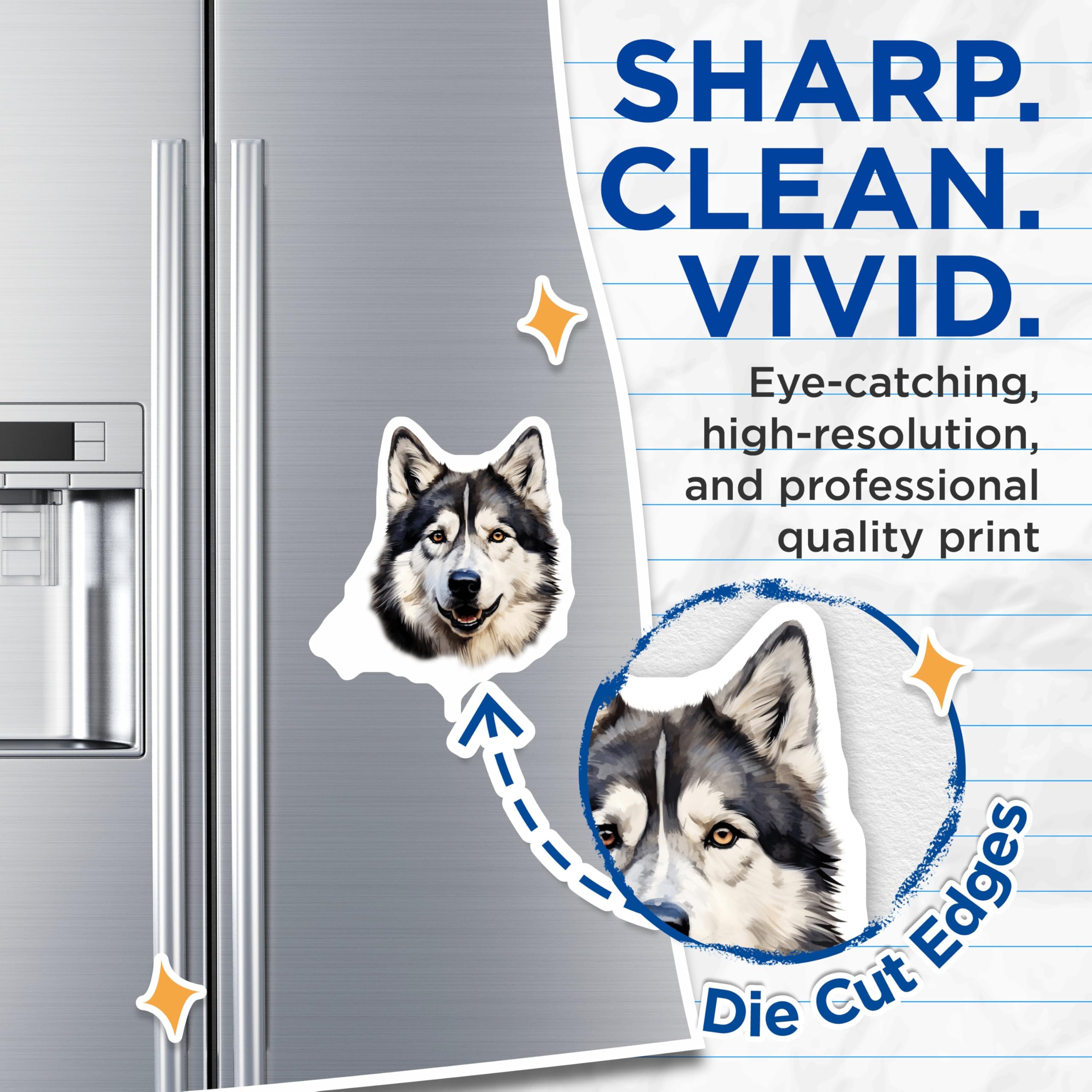 (2 Pack) Siberian Husky Magnets - Dog Lover Decor - Pet Portrait Refrigerator Magnets - 5 Inches On Longest Side - Thick Durable Magnet - Made in USA - MAG26619