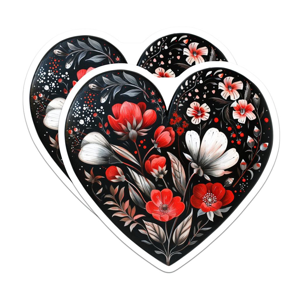 (2 Pack) Dark Botanical Heart Magnets - Whimsical Flower Art - Romantic Home Accents - Aesthetic Love Symbols - 5 Inches On Longest Side - Thick Durable Magnet - Made in USA - MAG38568