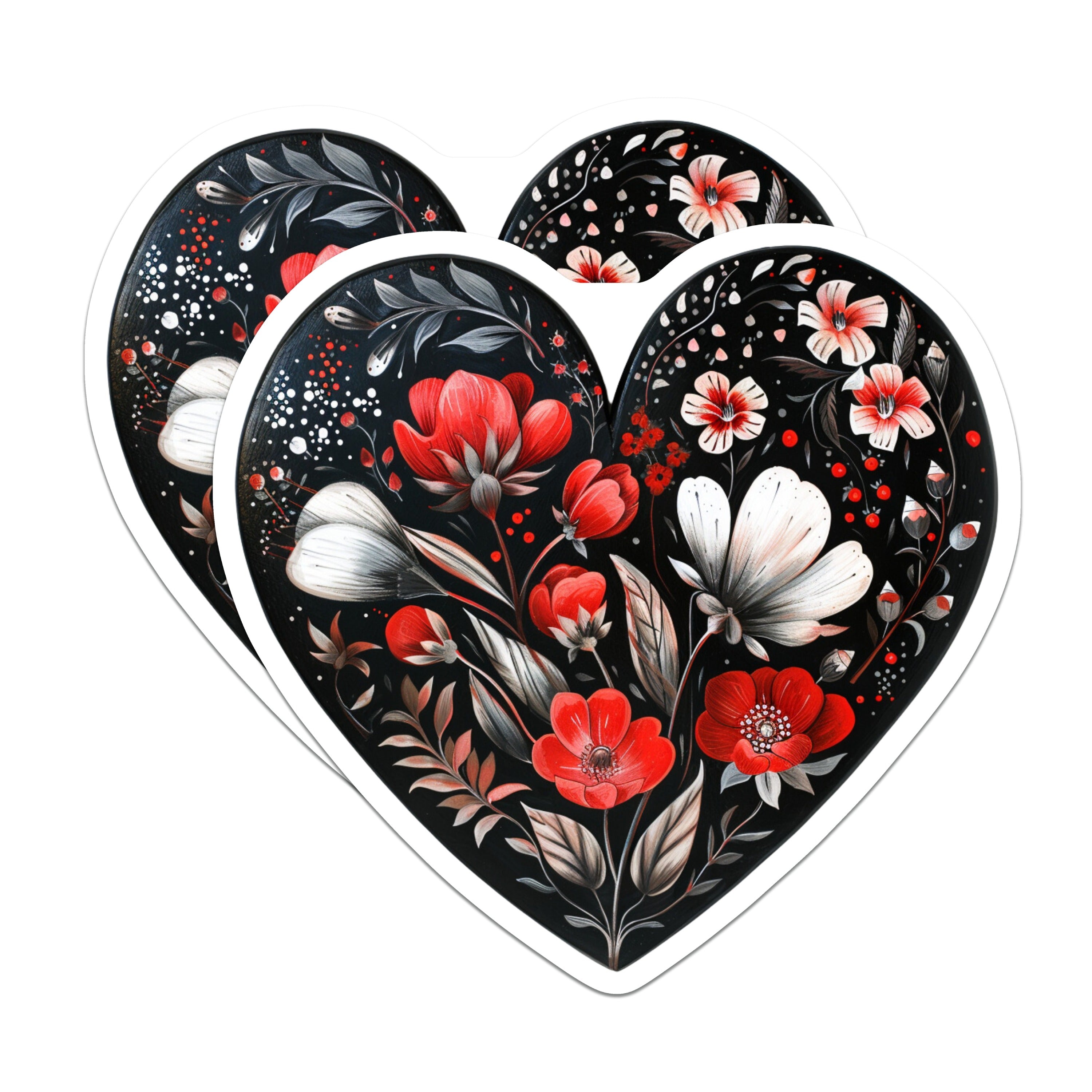 (2 Pack) Dark Botanical Heart Magnets - Whimsical Flower Art - Romantic Home Accents - Aesthetic Love Symbols - 5 Inches On Longest Side - Thick Durable Magnet - Made in USA - MAG38568
