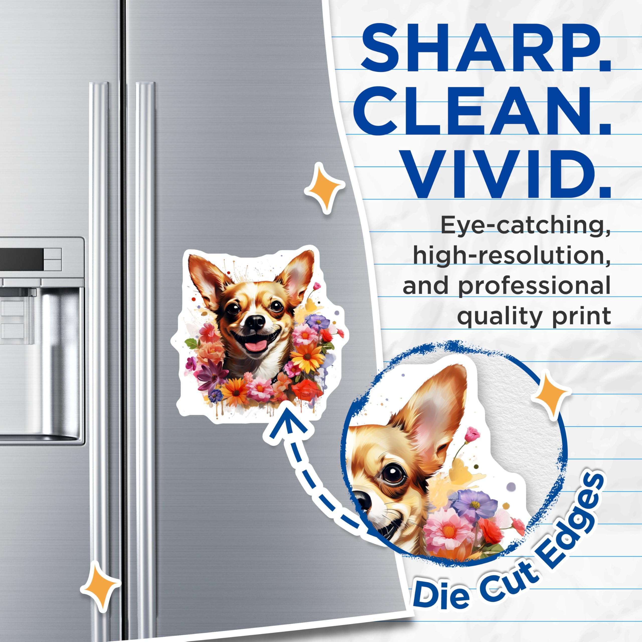 (2 Pack) Happy Chihuahua Magnets - Floral Dog Art - Cute Pet Refrigerator Decor for Dog Mom - 5 Inches On Longest Side - Thick Durable Magnet - Made in USA - MAG28506