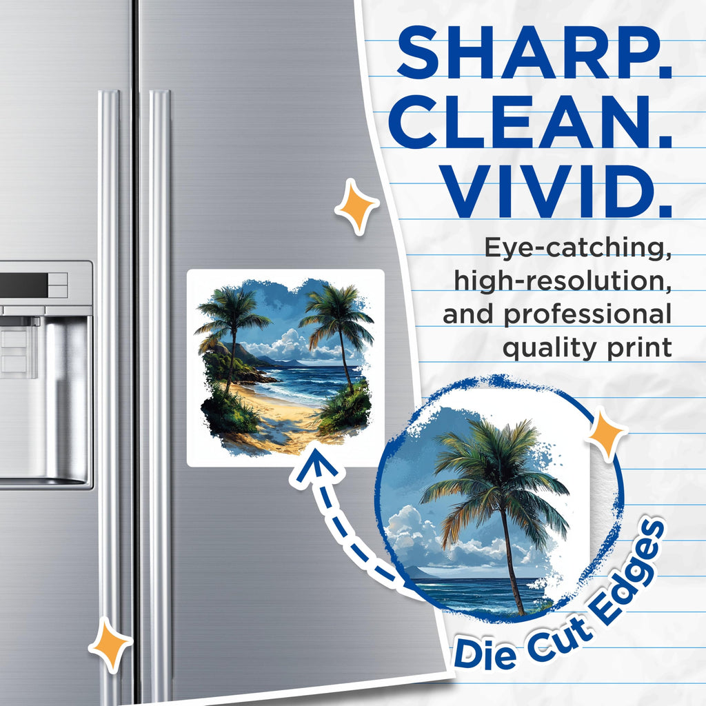(2 Pack) Tropical Beach Magnets - Palm Tree Ocean Scene - Coastal Decor Art - 5 Inches On Longest Side - Thick Durable Magnet - Made in USA - MAG25036