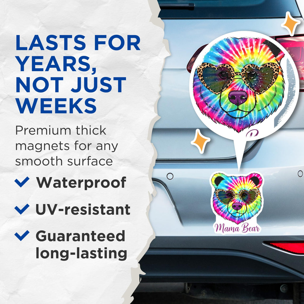 (2 Pack) Mama Bear Magnets - Tie Dye Style - Animal Lover Decoration - 5" On Longest Side - Premium Magnet - for Cars, Refrigerators, Toolboxes, Lockers - Made in USA - MAG18190